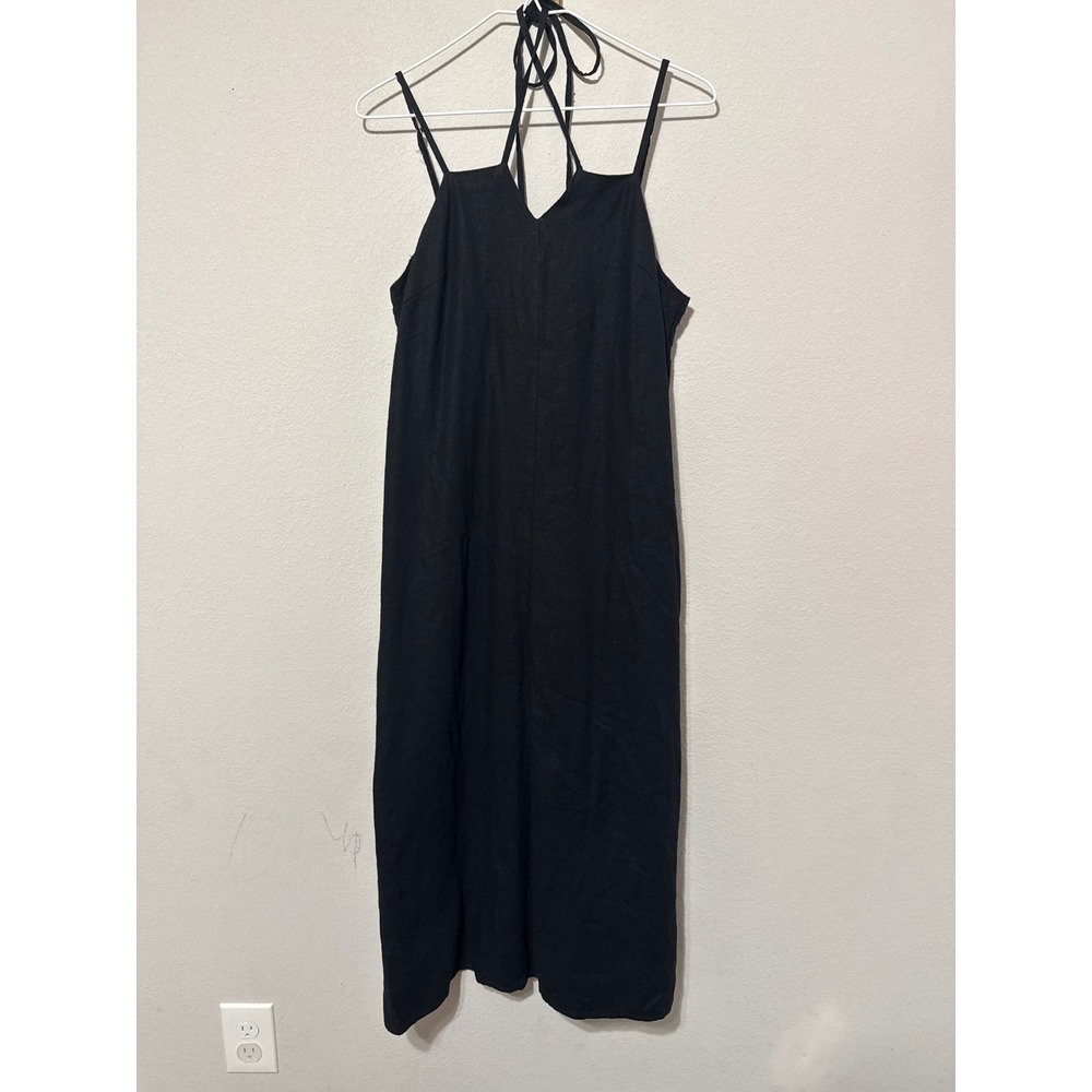 Universal Thread Midi Dress Womens Sz Medium Black Linen Blend Halter Lagenlook - Picture 3 of 8